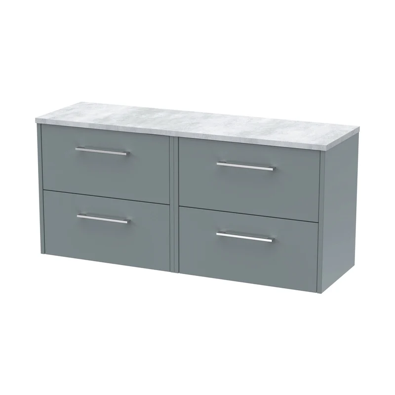 Hudson Reed Juno 1200 Wall Hung 4-drawer Vanity & Laminate Worktop Contemp Coastal Grey MFC Smooth Matt 561x1205x390mm - JNU2324LBG2