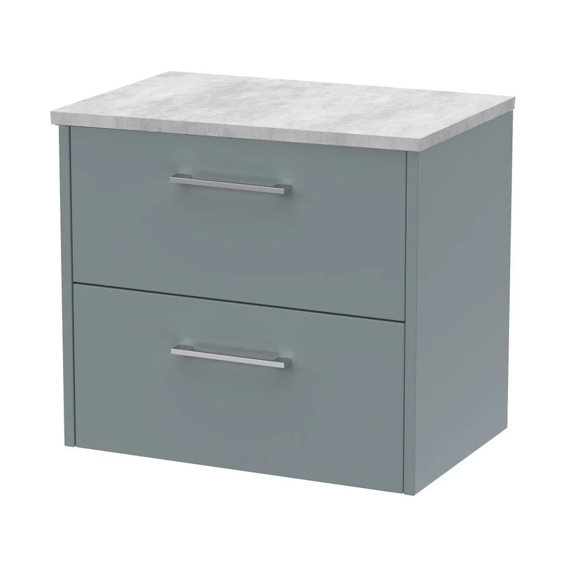 Hudson Reed Juno 600mm Wall Hung 2 Drawer Vanity & Laminate Top Contemp Coastal Grey MFC Smooth Matt 561x605x390mm - JNU2324LBG