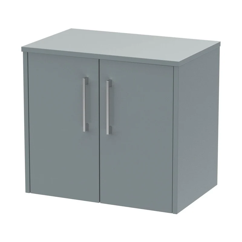 Hudson Reed Juno 600mm Wall Hung 2 Door Vanity & Worktop Contemp Coastal Grey MFC Smooth Matt 557x605x390mm