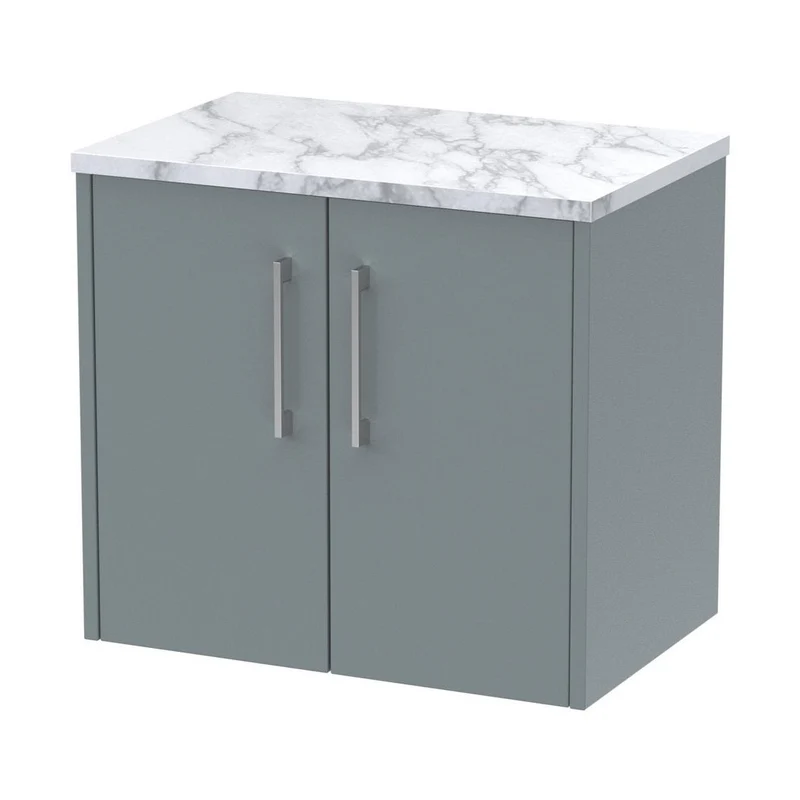 Hudson Reed Juno 600 Wall Hung 2-door Vanity & Laminate Worktop Contemp Coastal Grey MFC Smooth Matt 561x605x390mm