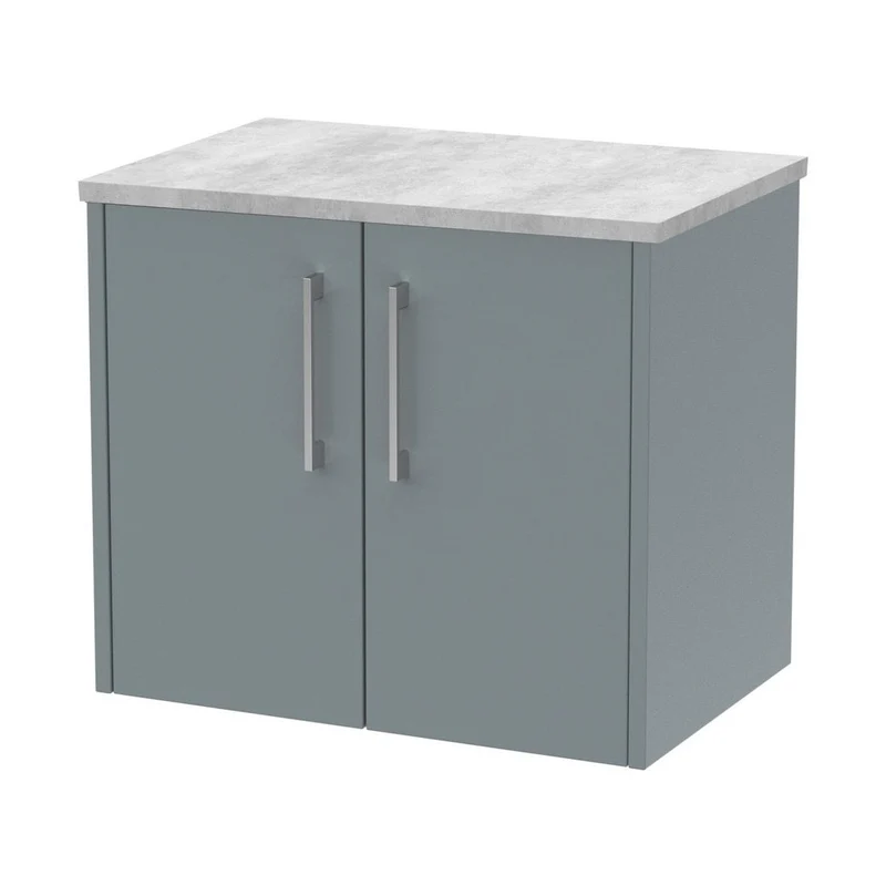 Hudson Reed Juno 600mm Wall Hung 2 Door Vanity & Laminate Top Contemp Coastal Grey MFC Smooth Matt 561x605x390mm - JNU2323LBG