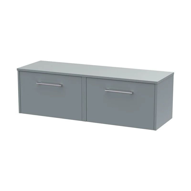 Hudson Reed Juno 1200mm Wall Hung 2 Drawer Vanity & Worktop Contemp Coastal Grey MFC Smooth Matt 359x1205x390mm