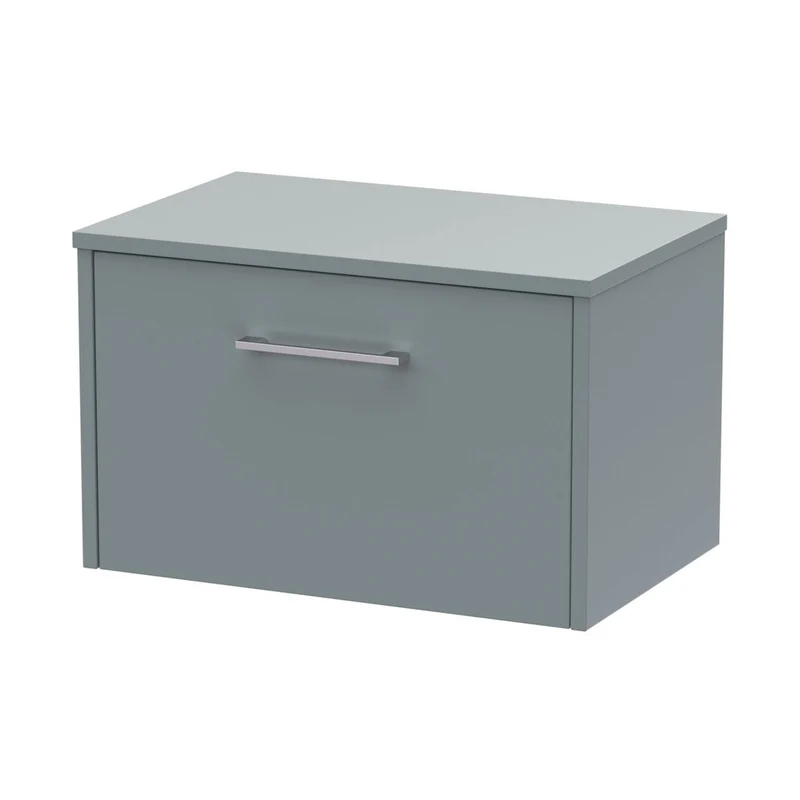 Hudson Reed Juno 600mm Wall Hung Single Drawer Vanity & Worktop Contemp Coastal Grey MFC Smooth Matt 377x605x390mm