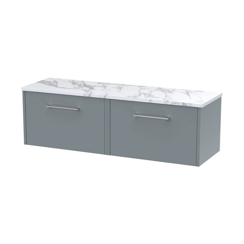 Hudson Reed Juno 1200 Wall Hung 2-drawer Vanity & Laminate Worktop Contemp Coastal Grey MFC Smooth Matt 381x1205x390mm - JNU2322LCM2