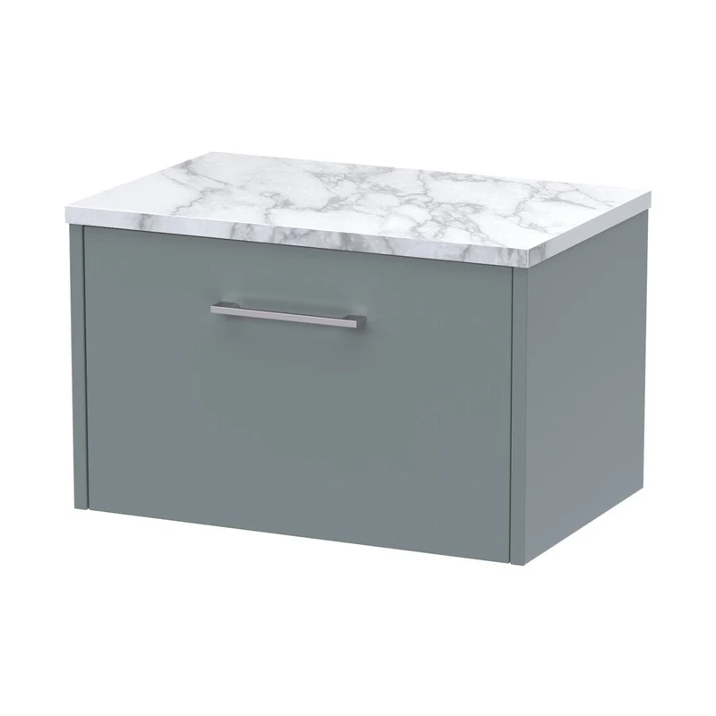 Hudson Reed Juno 600 Wall Hung Single Drawer Vanity & Laminate Worktop Contemp Coastal Grey MFC Smooth Matt 381x605x390mm