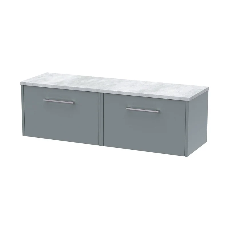 Hudson Reed Juno 1200 Wall Hung 2-drawer Vanity & Laminate Worktop Contemp Coastal Grey MFC Smooth Matt 381x1205x390mm - JNU2322LBG2