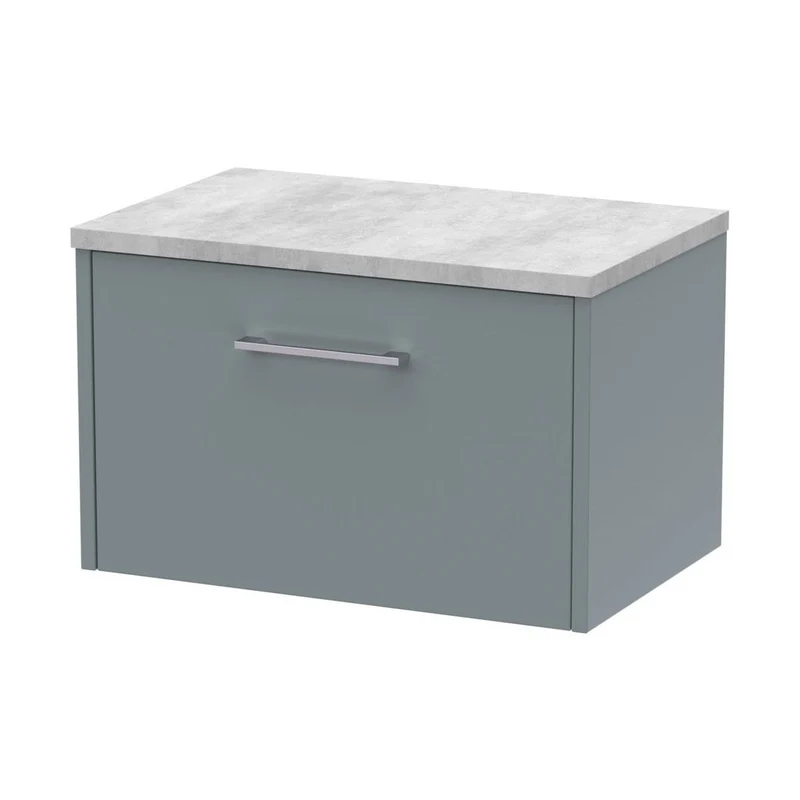 Hudson Reed Juno 600mm Wall Hung Single Drawer Vanity & Laminate Top Contemp Coastal Grey MFC Smooth Matt 381x605x390mm - JNU2322LBG