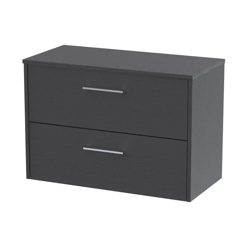 Hudson Reed Juno 800mm Wall Hung 2 Drawer Vanity & Worktop Contemp Graphite Grey Woodgrain MFC Textured Woodgrain 557x805x390mm