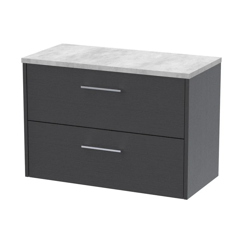 Hudson Reed Juno 800mm Wall Hung 2 Drawer Vanity & Laminate Top Contemp Graphite Grey Woodgrain MFC Textured Woodgrain 561x805x390mm - JNU2226LBG