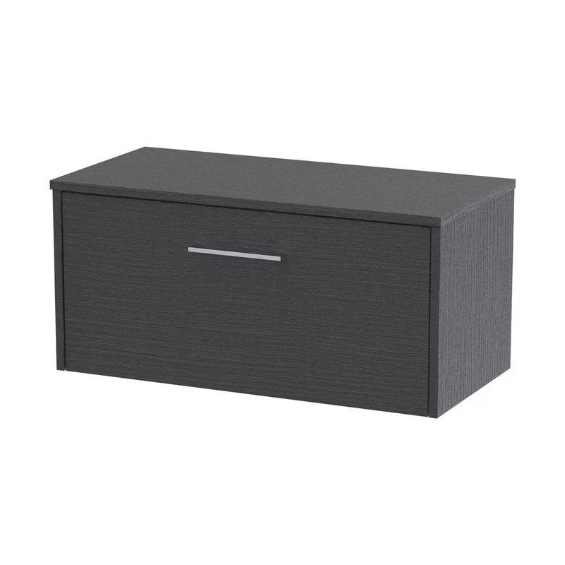 Hudson Reed Juno 800mm Wall Hung Single Drawer Vanity & Worktop Contemp Graphite Grey Woodgrain MFC Textured Woodgrain 377x805x390mm