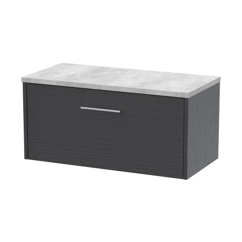 Hudson Reed Juno 800mm Wall Hung Single Drawer Vanity & Laminate Top Contemp Graphite Grey Woodgrain MFC Textured Woodgrain 381x805x390mm - JNU2225LBG