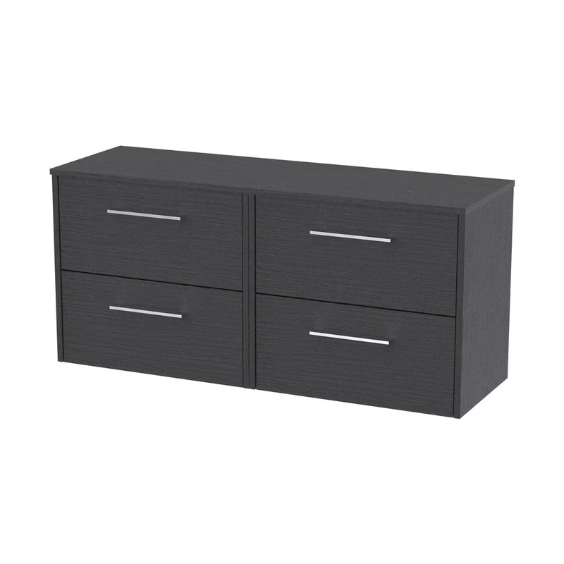 Hudson Reed Juno 1200mm Wall Hung 4 Drawer Vanity & Worktop Contemp Graphite Grey Woodgrain MFC Textured Woodgrain 539x1205x390mm