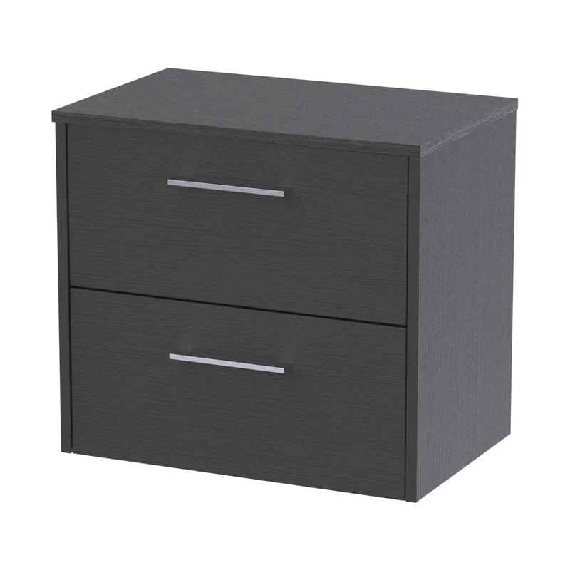 Hudson Reed Juno 600mm Wall Hung 2 Drawer Vanity & Worktop Contemp Graphite Grey Woodgrain MFC Textured Woodgrain 561x605x390mm