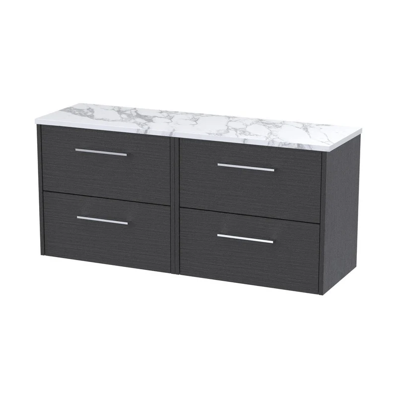 Hudson Reed Juno 1200 Wall Hung 4-drawer Vanity & Laminate Worktop Contemp Graphite Grey Woodgrain MFC Textured Woodgrain 561x1205x390mm - JNU2224LCM2