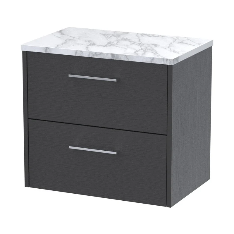 Hudson Reed Juno 600 Wall Hung 2-drawer Vanity & Laminate Worktop Contemp Graphite Grey Woodgrain MFC Textured Woodgrain 561x605x390mm