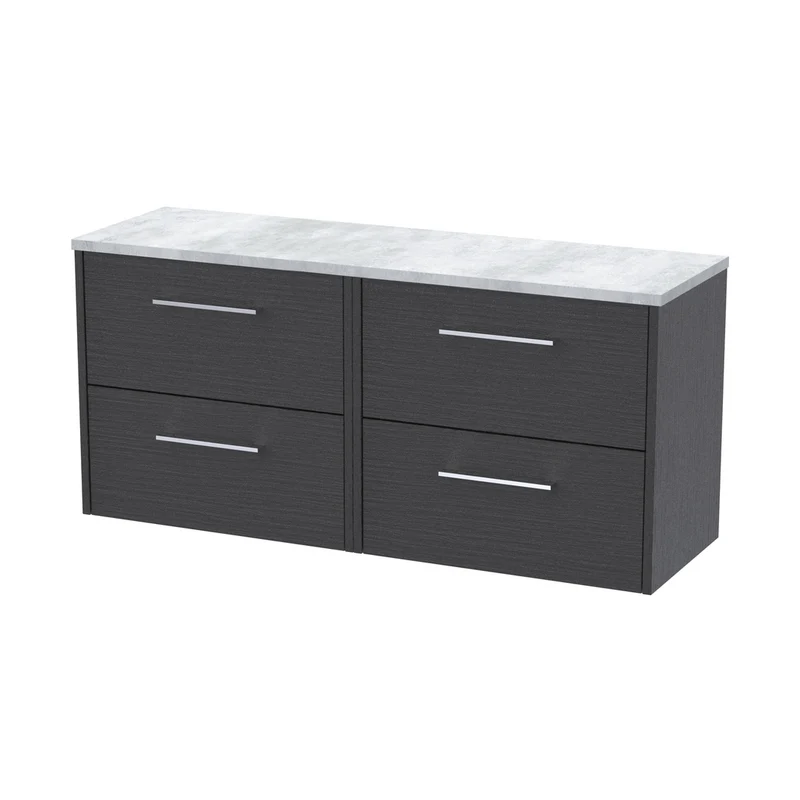 Hudson Reed Juno 1200 Wall Hung 4-drawer Vanity & Laminate Worktop Contemp Graphite Grey Woodgrain MFC Textured Woodgrain 561x1205x390mm - JNU2224LBG2