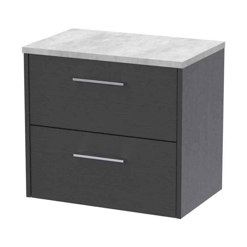 Hudson Reed Juno 600mm Wall Hung 2 Drawer Vanity & Laminate Top Contemp Graphite Grey Woodgrain MFC Textured Woodgrain 561x605x390mm - JNU2224LBG