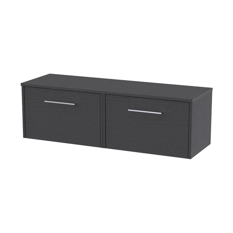 Hudson Reed Juno 1200mm Wall Hung 2 Drawer Vanity & Worktop Contemp Graphite Grey Woodgrain MFC Textured Woodgrain 359x1205x390mm