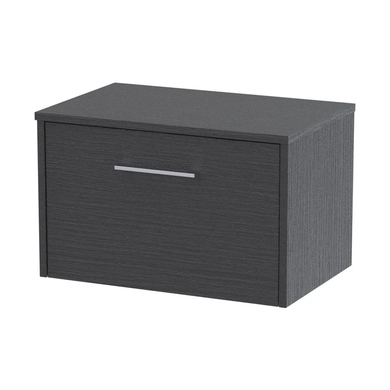 Hudson Reed Juno 600mm Wall Hung Single Drawer Vanity & Worktop Contemp Graphite Grey Woodgrain MFC Textured Woodgrain 377x605x390mm
