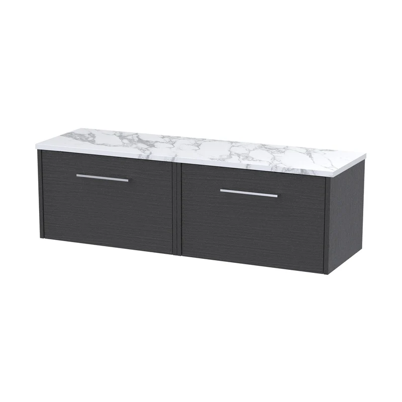 Hudson Reed Juno 1200 Wall Hung 2-drawer Vanity & Laminate Worktop Contemp Graphite Grey Woodgrain MFC Textured Woodgrain 381x1205x390mm - JNU2222LCM2