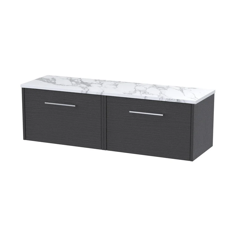 Hudson Reed Juno 600 Wall Hung Single Drawer Vanity & Laminate Worktop Contemp Graphite Grey Woodgrain MFC Textured Woodgrain 381x605x390mm