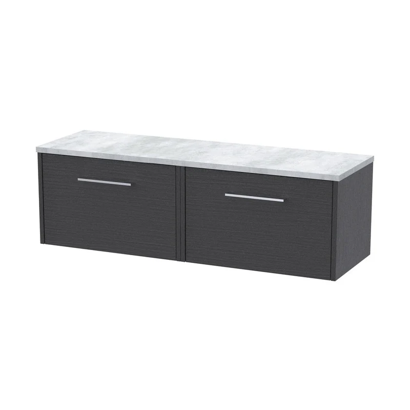 Hudson Reed Juno 1200 Wall Hung 2-drawer Vanity & Laminate Worktop Contemp Graphite Grey Woodgrain MFC Textured Woodgrain 381x1205x390mm - JNU2222LBG2