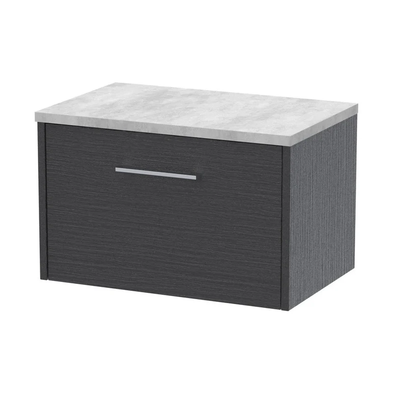 Hudson Reed Juno 600mm Wall Hung Single Drawer Vanity & Laminate Top Contemp Graphite Grey Woodgrain MFC Textured Woodgrain 381x605x390mm - JNU2222LBG