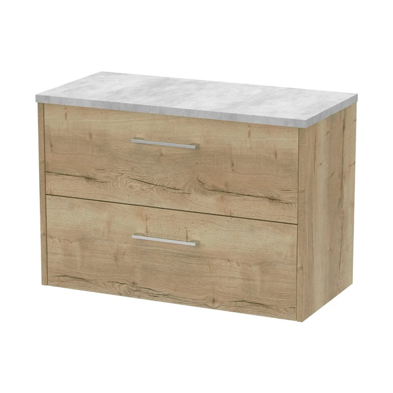 Hudson Reed Juno 800mm Wall Hung 2 Drawer Vanity & Laminate Top Contemp Autumn Oak MFC Textured Woodgrain 561x805x390mm - JNU1826LBG