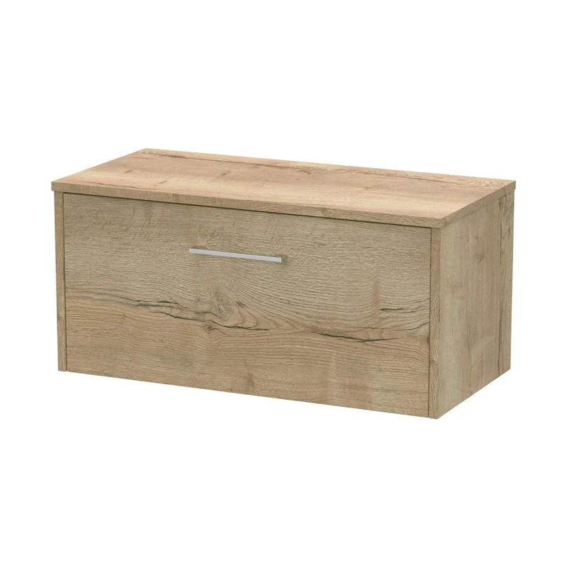 Hudson Reed Juno 800mm Wall Hung Single Drawer Vanity & Worktop Contemp Autumn Oak MFC Textured Woodgrain 377x805x390mm