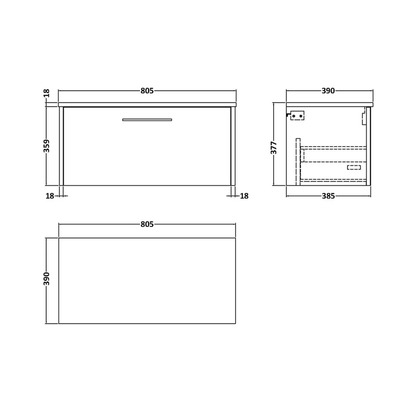 Hudson Reed Juno 800mm Wall Hung Single Drawer Vanity & Worktop Contemp Autumn Oak MFC Textured Woodgrain 377x805x390mm
