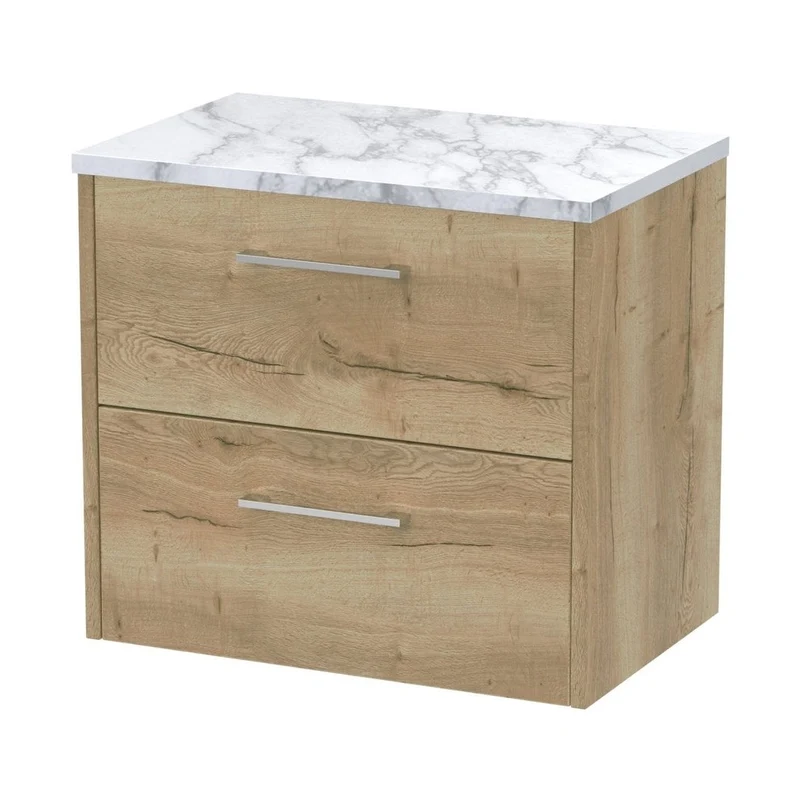 Hudson Reed Juno 600 Wall Hung 2-drawer Vanity & Laminate Worktop Contemp Autumn Oak MFC Textured Woodgrain 561x605x390mm
