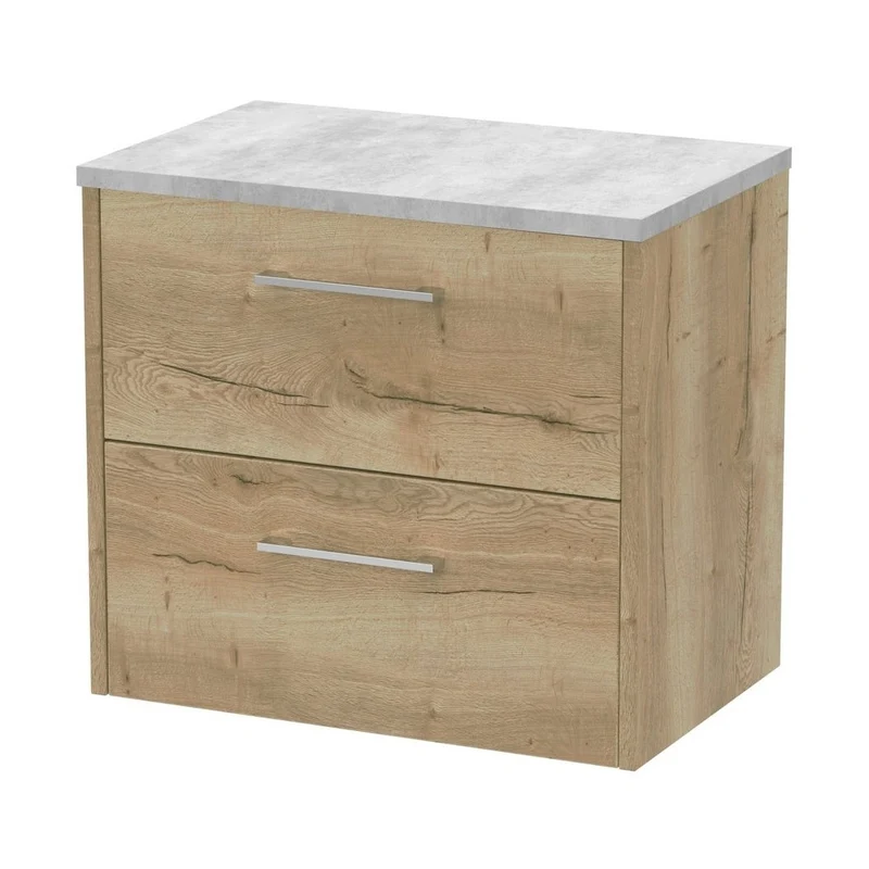 Hudson Reed Juno 600mm Wall Hung 2 Drawer Vanity & Laminate Top Contemp Autumn Oak MFC Textured Woodgrain 561x605x390mm - JNU1824LBG