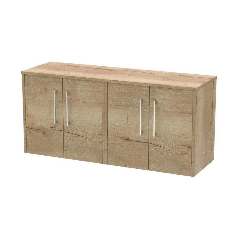 Hudson Reed Juno 1200mm Wall Hung 4 Door Vanity & Worktop Contemp Autumn Oak MFC Textured Woodgrain 539x1205x390mm