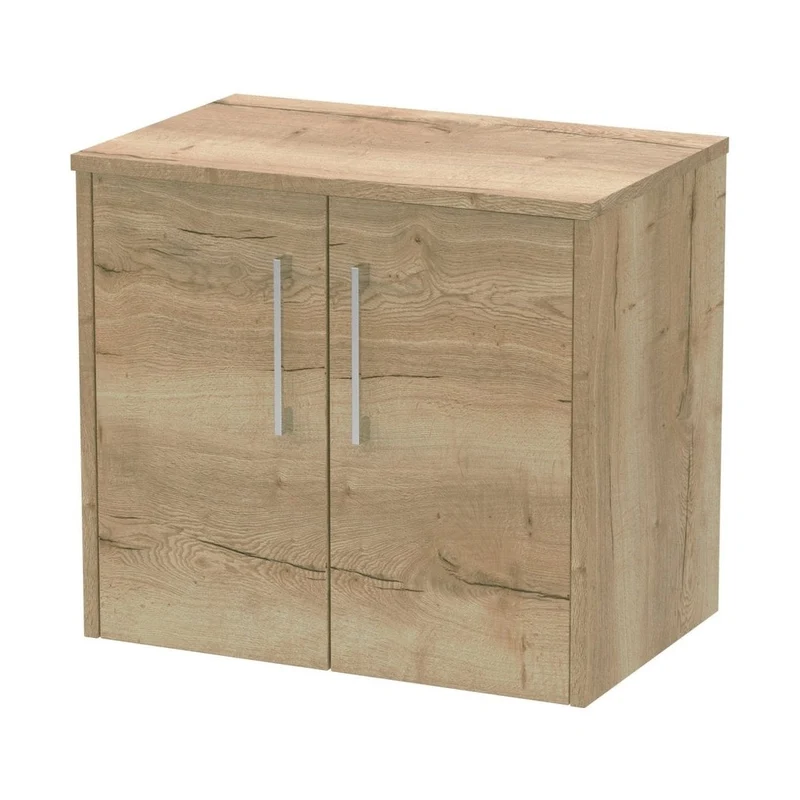 Hudson Reed Juno 600mm Wall Hung 2 Door Vanity & Worktop Contemp Autumn Oak MFC Textured Woodgrain 557x605x390mm