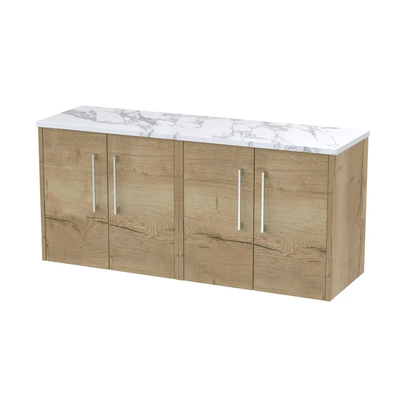 Hudson Reed Juno 1200 Wall Hung 4-door Vanity & Laminate Worktop Contemp Autumn Oak MFC Textured Woodgrain 561x1205x390mm - JNU1823LCM2