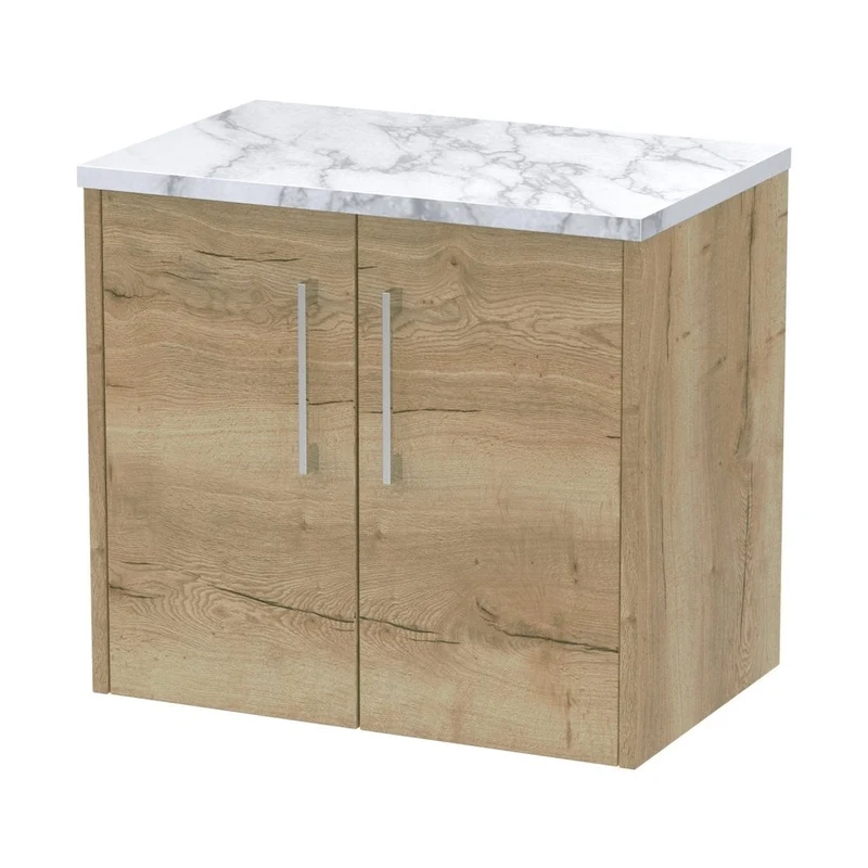 Hudson Reed Juno 600 Wall Hung 2-door Vanity & Laminate Worktop Contemp Autumn Oak MFC Textured Woodgrain 561x605x390mm