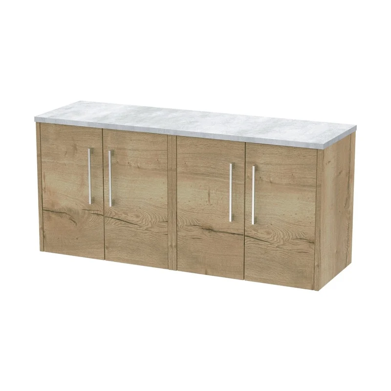 Hudson Reed Juno 1200 Wall Hung 4-door Vanity & Laminate Worktop Contemp Autumn Oak MFC Textured Woodgrain 561x1205x390mm - JNU1823LBG2