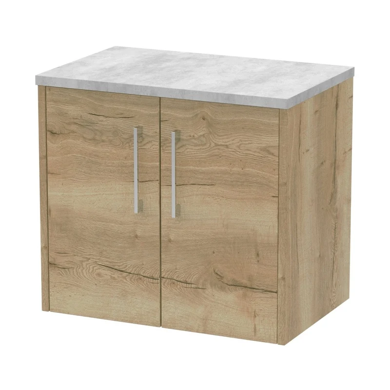 Hudson Reed Juno 600mm Wall Hung 2 Door Vanity & Laminate Top Contemp Autumn Oak MFC Textured Woodgrain 561x605x390mm - JNU1823LBG