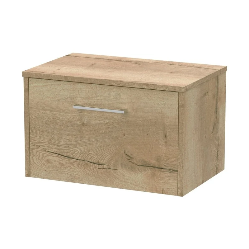 Hudson Reed Juno 600mm Wall Hung Single Drawer Vanity & Worktop Contemp Autumn Oak MFC Textured Woodgrain 377x605x390mm