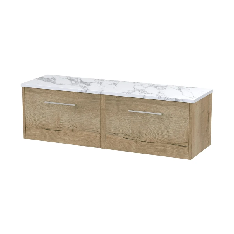 Hudson Reed Juno 1200 Wall Hung 2-drawer Vanity & Laminate Worktop Contemp Autumn Oak MFC Textured Woodgrain 381x1205x390mm - JNU1822LCM2