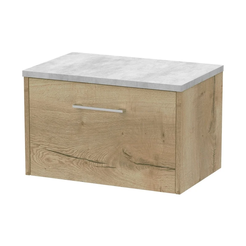 Hudson Reed Juno 600mm Wall Hung Single Drawer Vanity & Laminate Top Contemp Autumn Oak MFC Textured Woodgrain 381x605x390mm - JNU1822LBG