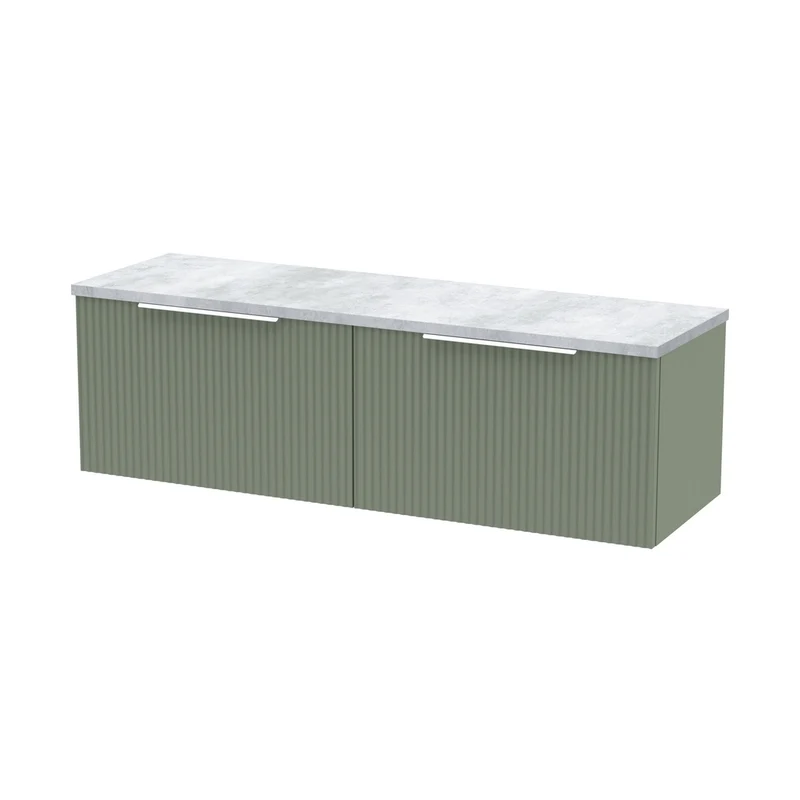 Hudson Reed Fluted 1200 Wall Hung 2-drawer Vanity & Laminate Worktop Contemp Satin Green MFC Painted Gloss 405x1215x455mm - DFF894LBG2