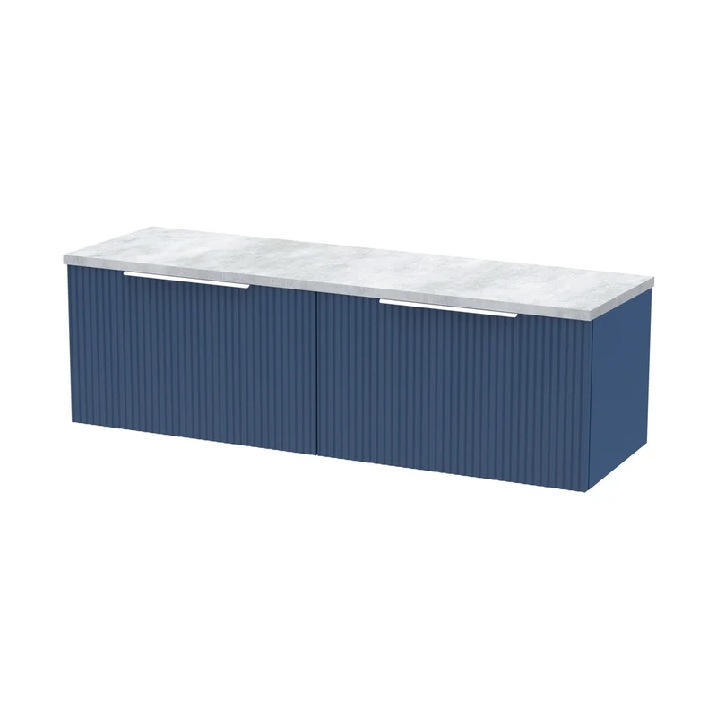 Hudson Reed Fluted 1200 Wall Hung 2-drawer Vanity & Laminate Worktop Contemp Satin Blue MFC Painted Gloss 405x1215x455mm - DFF394LBG2