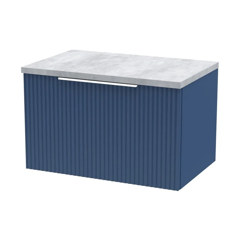 Hudson Reed Fluted 600mm Wall Hung Single Drawer Vanity & Laminate Top Contemp Satin Blue MFC Painted Gloss 381x605x390mm - DFF394LBG