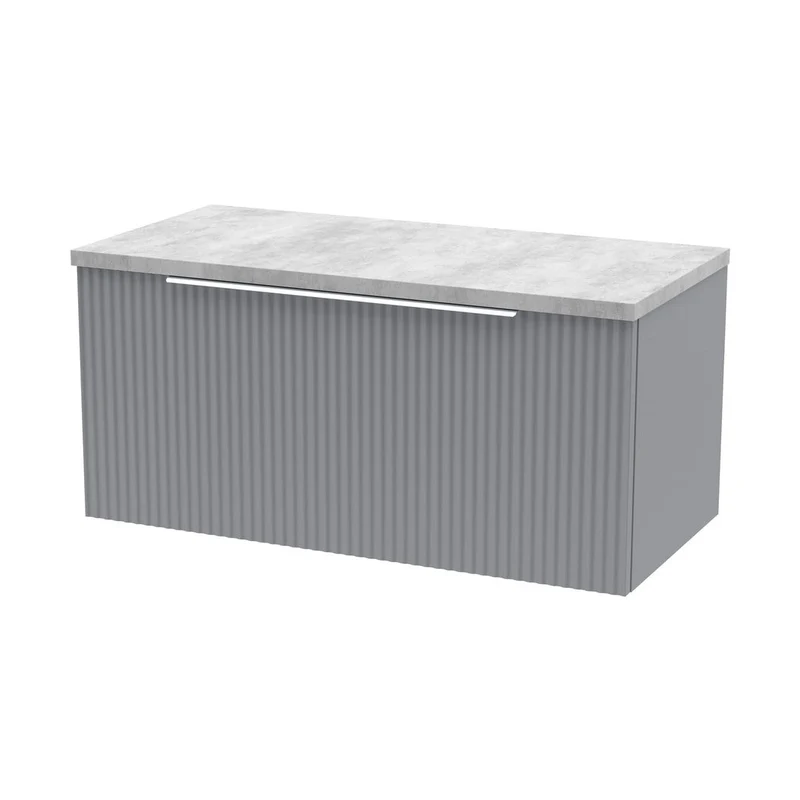 Hudson Reed Fluted 800mm Wall Hung Single Drawer Vanity & Laminate Top Contemp Satin Grey MFC Painted Gloss 381x800x390mm - DFF296LBG