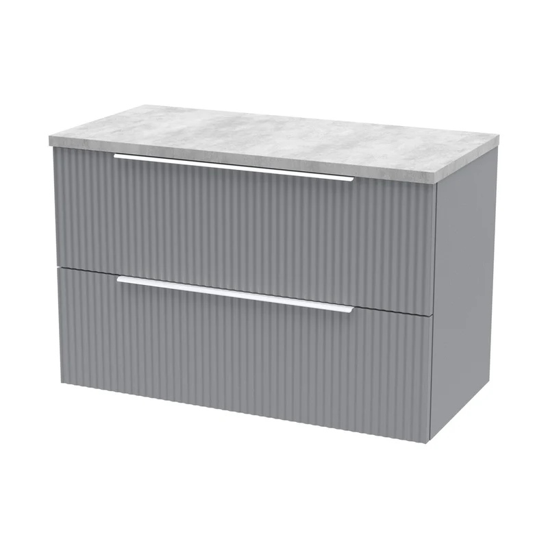 Hudson Reed Fluted 800mm Wall Hung 2 Drawer Vanity & Laminate Top Contemp Satin Grey MFC Painted Gloss 522x805x390mm - DFF295LBG
