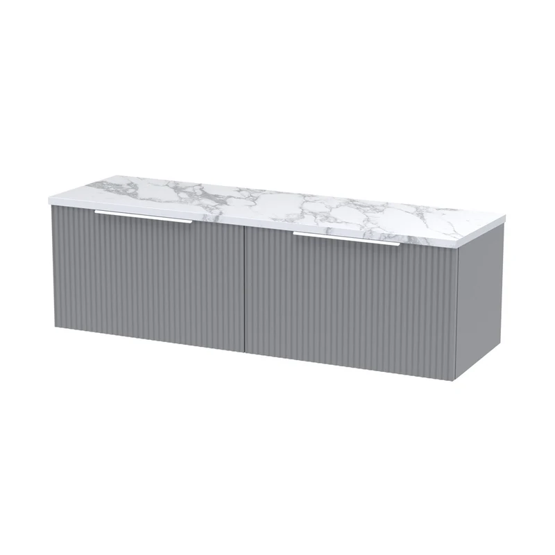 Hudson Reed Fluted 1200 Wall Hung 2-drawer Vanity & Laminate Worktop Contemp Satin Grey MFC Painted Gloss 405x1215x455mm - DFF294LCM2