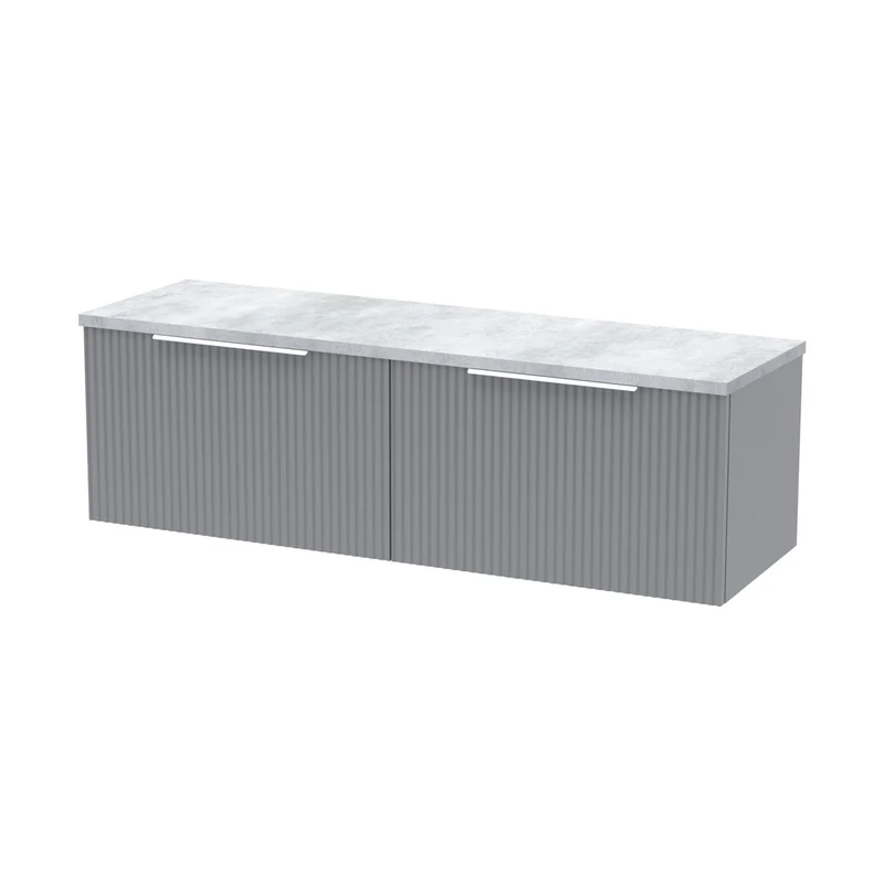 Hudson Reed Fluted 1200 Wall Hung 2-drawer Vanity & Laminate Worktop Contemp Satin Grey MFC Painted Gloss 405x1215x455mm - DFF294LBG2