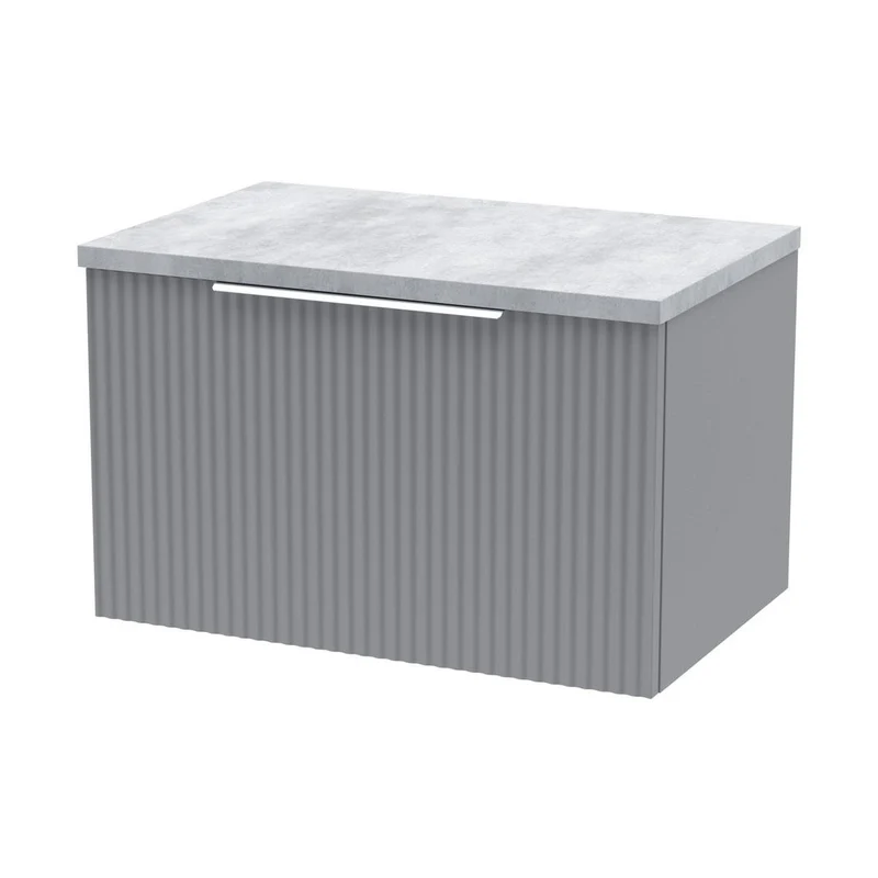 Hudson Reed Fluted 600mm Wall Hung Single Drawer Vanity & Laminate Top Contemp Satin Grey MFC Painted Gloss 381x605x390mm - DFF294LBG