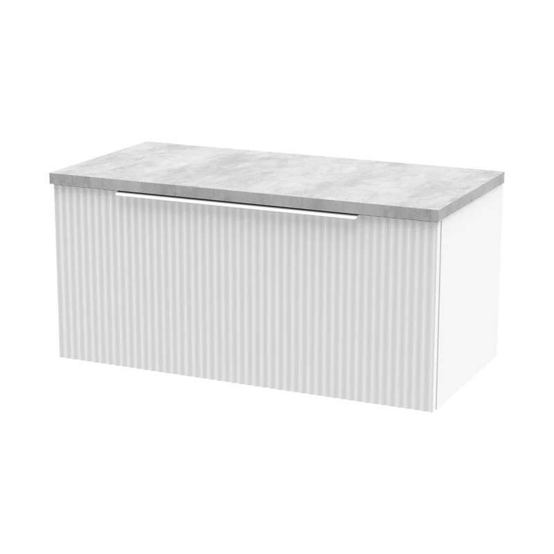 Hudson Reed Fluted 800mm Wall Hung Single Drawer Vanity & Laminate Top Contemp Satin White MFC Painted Gloss 381x800x390mm - DFF196LBG